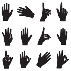 Set of various Silhouette Vector Black silhouette woman hands. collection of female hands of different gestures. Trendy minimal style for logos, prints, designs, illustrations. with white background