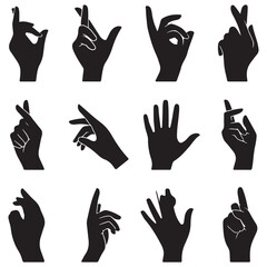 Set of various Silhouette Vector Black silhouette woman hands. collection of female hands of different gestures. Trendy minimal style for logos, prints, designs, illustrations. with white background