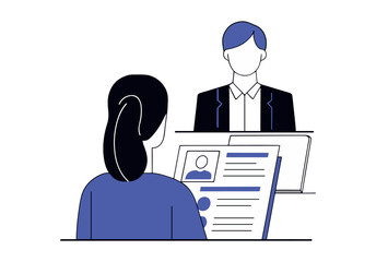Career Interview: Two individuals are engaged in a crucial career interview, a graphical representation highlighting the significance of job applications, professional demeanor, and opportunity.