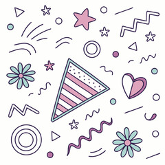 Retro 80s-90s Memphis Geometric Seamless Pattern – Cool Abstract Background with Stars, Arrows, Triangles, Circles, Hearts, Flowers, Zigzags, Spirals & Wavy Lines – Cute Kid Doodle Design