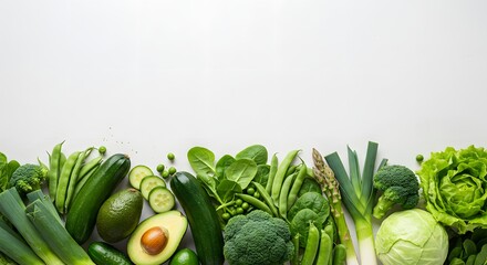 Vibrant Green Vegetables Border on White Background