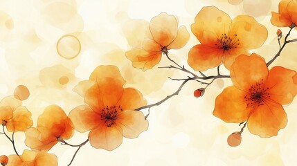 Watercolor Blossom Branch: Orange Floral Art