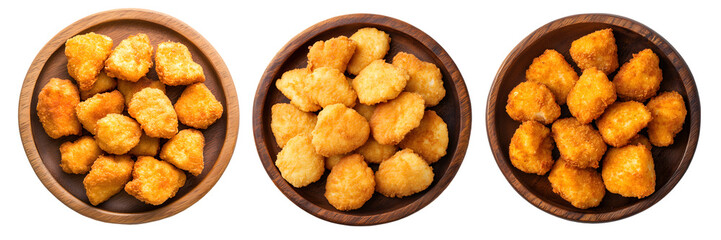 chicken nugget on wood plate, transparent background