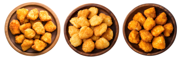 chicken nugget on wood plate, transparent background