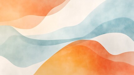 Abstract watercolor waves in orange and blue.