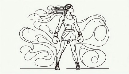 Empowering female boxer training in urban gym line art illustration dynamic motion