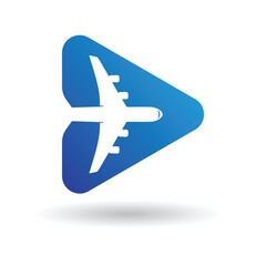 An Airplane in Play Button Logo