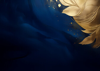 紺色背景に金のペイント　植物紋様