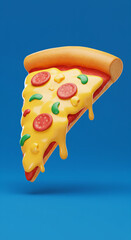 close up of a pizza, slice against blue background, food photography, food, pizza flavours