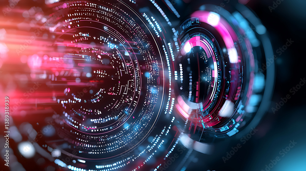 Poster dynamic digital patterns virtual space abstract visualization futuristic environment close-up view t