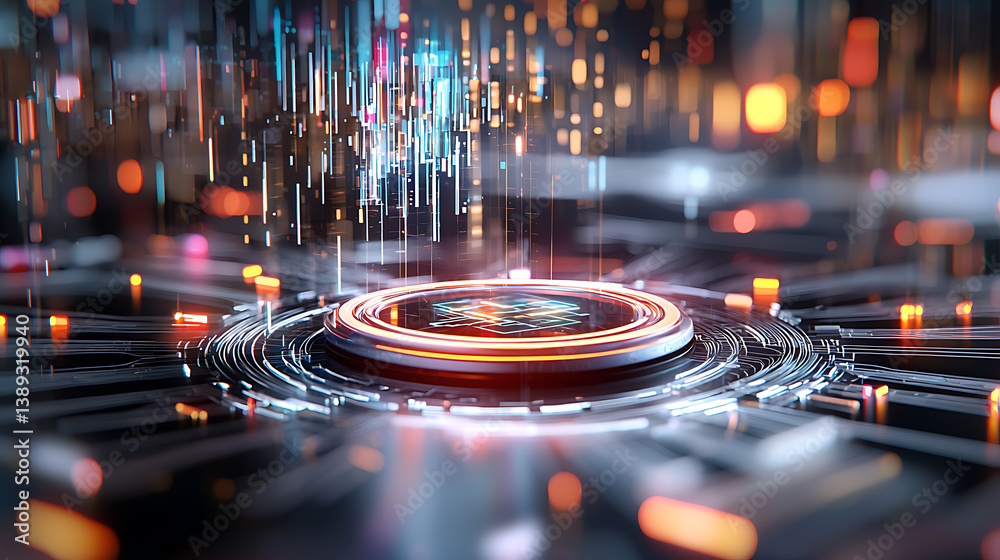 Poster dynamic data visualization event virtual space digital art futuristic environment high-tech viewpoin