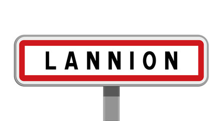 Panneau sur poteau central de ville de Lannion, Côtes-d’Armor