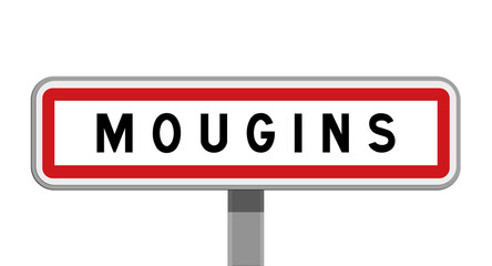 Panneau sur poteau central de ville de Mougins, Alpes-Maritimes