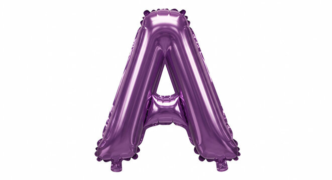Purple Metallic Letter A Balloon Isolated on White Background for Celebrations and Decorations