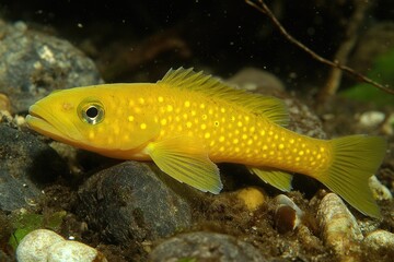 Yellow fish on riverbed