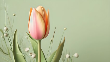 red tulip on green background