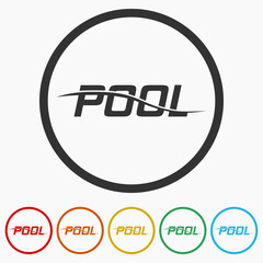 Swimming pool icon. Set icons in color circle buttons