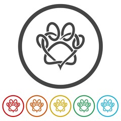 Pet heart logo. Set icons in color circle buttons