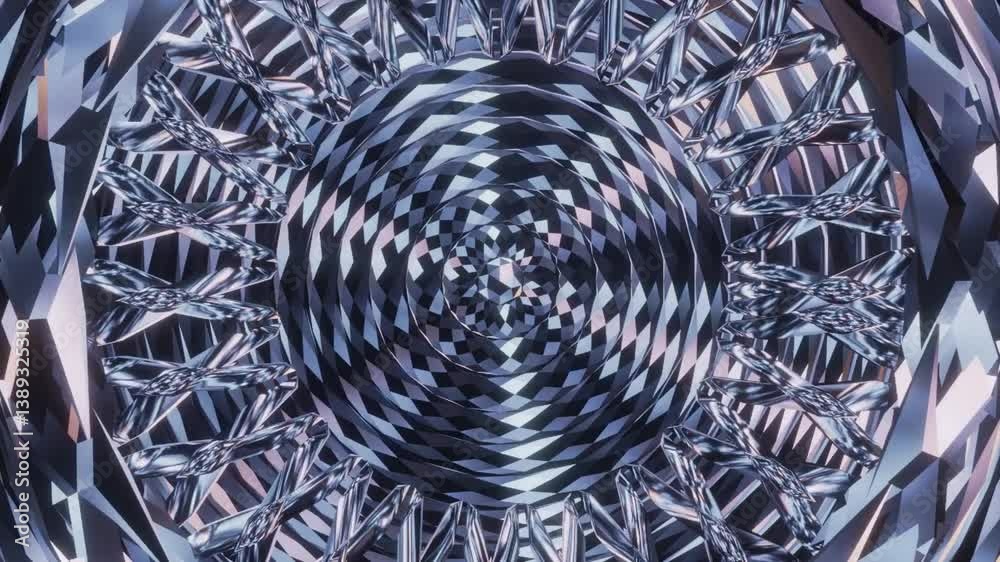 Wall mural abstract background 3d animation shiny glass and metal reflective objects movement rotation play of 