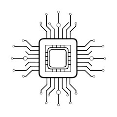 Circuit board icon in minimalist style with black outlines  