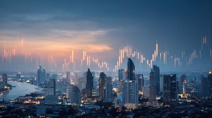 Fototapeta premium Bustling Bangkok Business Skyline at Dusk with Modern Architecture