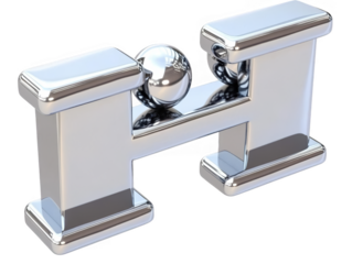 3D Rendered Chrome Letter H Illustration Isolated On Transparent Background