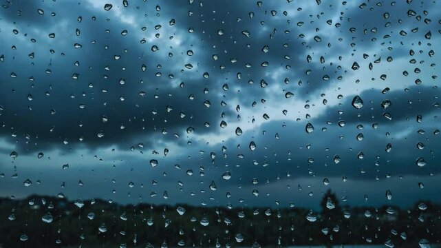 Rain drops on the window surface, clouds visible through the rain. Rainy background_g_1_3_1.png