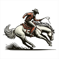 Cowboy riding horse and lassoing vector silhouette logo and t-shirt