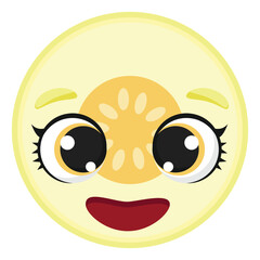 Smiling melon slice with cute wide eyes and cheerful expression Ideal for food-related graphics, fruit icons, healthy lifestyle content, and educational materials