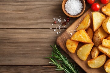 Fototapeta premium Golden Potato Wedges Seasoned With Salt And Herbs