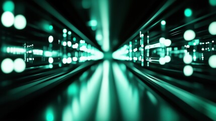 Futuristic Green Light Tunnel with Reflections – Sci-Fi 3D Background