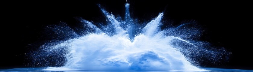 Blue explosion on black background, abstract illustration, water concept, perfect for science, design, and artistic projects