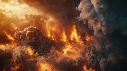 Dramatic view of fiery clouds and intense atmospheric conditions