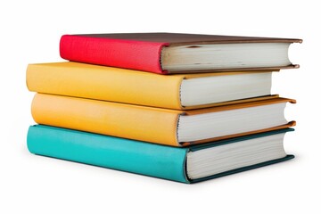 Fototapeta premium Side view of three stacks of hardcover old books, isolated on a solid white background without shadow. Perfect for vintage or literary content.