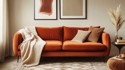 Orange Sofa Living Room By Generated AI