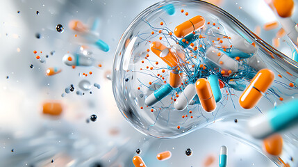 Explosive interaction of capsules and cells in a scientific laboratory environment 3d visualization of drug effects