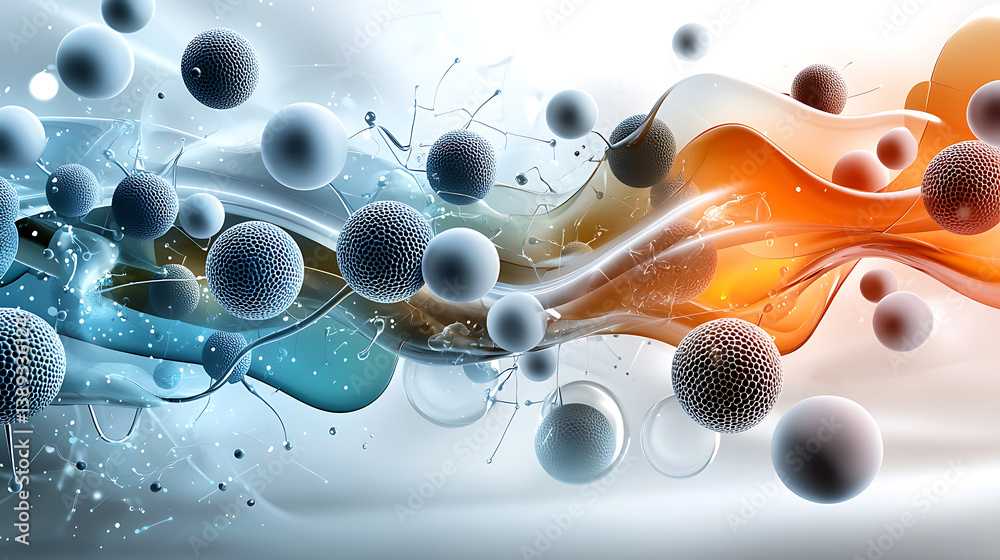 Poster dynamic interaction of microorganisms in fluid motion scientific exploration digital art abstract en