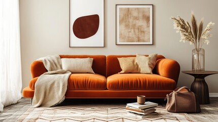 Orange Sofa Living Room By Generated AI