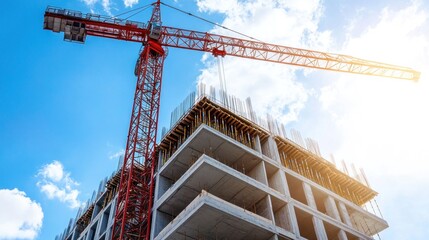 Construction Site, Modern Building Under Construction with Crane