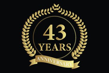 43 years anniversary icon with laurel wreath and number, vector illustration.