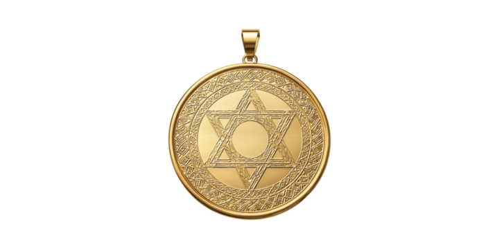 Gold Star Of David Pendant With Intricate Design. Symbol Of Faith And Heritage Isolated On Transparent Background