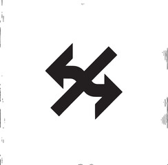 A graphic representation of two black arrows curving and pointing in opposite directions on white