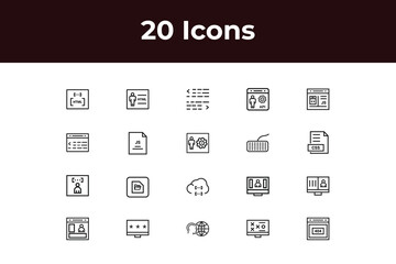 Programming coding set of web icons in line style. Software development icons for web and mobile app. Code, api, programmer, developer, information technology and more. Vector illustration design art