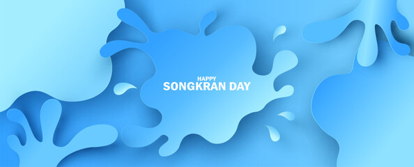 Songkran water splash background. paper cut and craft style. vector, illustration.