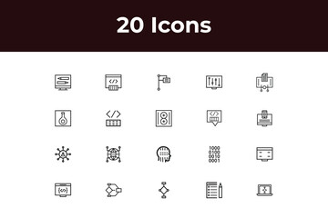 Programming coding set of web icons in line style. Software development icons for web and mobile app. Code, api, programmer, developer, information technology and more. Vector illustration design art