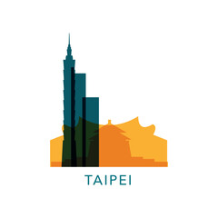 Fototapeta premium Taipei Taiwan cityscape, skyline, panorama vector flat modern logo icon. Republic of China region emblem concept with landmarks and buildings