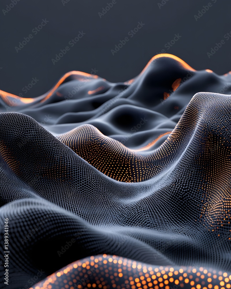 Poster machine learning prediction map pulsing across a neural field, llm integration in progress, futurist