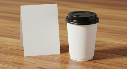 Blank Coffee Cup Mockup with Tent Card - Simple, minimalist branding, advertising, menu, corporate identity, and takeaway concepts. Clean design for showcasing your logo or message