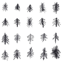 Abstract Illustration Of Tree Silhouettes In Black And White Isolated Design