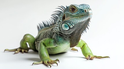Green iguana, studio shot, isolated on white background, for educational resources or pet shop promotion